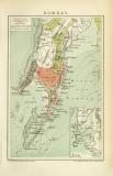 Bombay Stadtplan Lithographie 1892 Original der Zeit