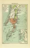Bombay Stadtplan Lithographie 1900 Original der Zeit