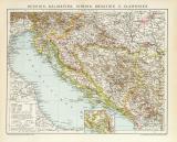 Bosnien Dalmatien Istrien Kroatien u. Slawonien historische Landkarte Lithographie ca. 1892
