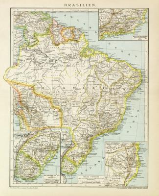Brasilien Karte Lithographie 1892 Original der Zeit