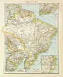 Brasilien historische Landkarte Lithographie ca. 1892