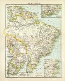 Brasilien Karte Lithographie 1896 Original der Zeit