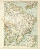 Brasilien Karte Lithographie 1897 Original der Zeit