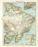 Brasilien Karte Lithographie 1898 Original der Zeit