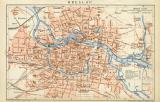 Breslau historischer Stadtplan Karte Lithographie ca. 1898