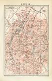 Brüssel Stadtplan Lithographie 1892 Original der Zeit