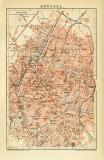 Brüssel historischer Stadtplan Karte Lithographie ca. 1898