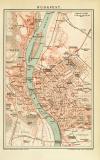 Budapest historischer Stadtplan Karte Lithographie ca. 1892