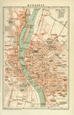 Budapest historischer Stadtplan Karte Lithographie ca. 1897