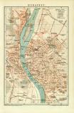 Budapest historischer Stadtplan Karte Lithographie ca. 1898