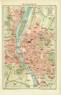 Budapest historischer Stadtplan Karte Lithographie ca. 1900