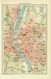 Budapest historischer Stadtplan Karte Lithographie ca. 1900