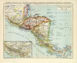 Centralamerika Die Staaten Guatemala Honduras Salvador Nicaragua Costarica historische Landkarte Lithographie ca. 1892