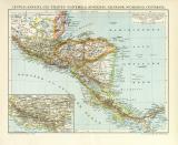 Centralamerika Die Staaten Guatemala Honduras Salvador Nicaragua Costarica historische Landkarte Lithographie ca. 1897
