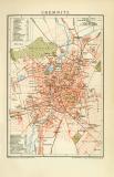 Chemnitz Stadtplan Lithographie 1892 Original der Zeit