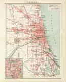 Chicago historischer Stadtplan Karte Lithographie ca. 1892