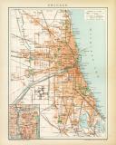 Chicago historischer Stadtplan Karte Lithographie ca. 1897
