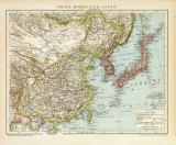 China Korea und Japan historische Landkarte Lithographie ca. 1892