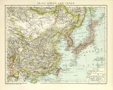 China Korea Japan Karte Lithographie 1897 Original der Zeit