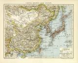 China Korea und Japan historische Landkarte Lithographie ca. 1900