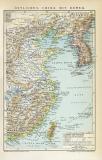 Östliches China und Korea historische Landkarte Lithographie ca. 1892