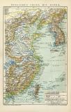 Östliches China und Korea historische Landkarte Lithographie ca. 1896