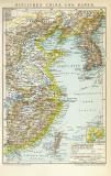 Östliches China und Korea historische Landkarte Lithographie ca. 1897