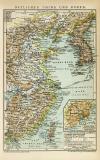 Östliches China und Korea historische Landkarte Lithographie ca. 1898