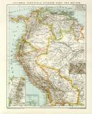 Kolumbien Venezuela Ecuador Peru Bolivien Karte Lithographie 1897 Original der Zeit