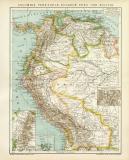 Columbia Venezuela Ecuador Peru Bolivia historische Landkarte Lithographie ca. 1898