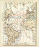 Dampfschifffahrts - Verbindungen des Weltverkehrs im Atlantischen Ozean historische Landkarte Lithographie ca. 1896