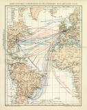 Dampfschifffahrts - Verbindungen des Weltverkehrs im Atlantischen Ozean historische Landkarte Lithographie ca. 1897