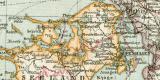 Dänemark und Südschweden historische Landkarte Lithographie ca. 1892