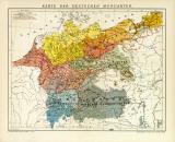 Karte der Deutschen Mundarten historische Landkarte Lithographie ca. 1892