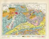 Deutschland geologische Karte Lithographie 1892 Original...