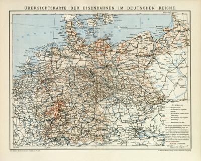 Übersichtskarte der Eisenbahnen im Deutschen Reiche historische Landkarte Lithographie ca. 1896