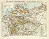 Politische Übersichtskarte des Deutschen Reiches historische Landkarte Lithographie ca. 1896