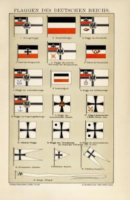 Flaggen Deutsches Reich Chromolithographie 1892 Original der Zeit