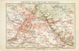 Dresden und weitere Umgebung historischer Stadtplan Karte Lithographie ca. 1892