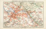 Dresden und weitere Umgebung historischer Stadtplan Karte Lithographie ca. 1894