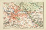 Dresden und weitere Umgebung historischer Stadtplan Karte Lithographie ca. 1897