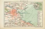Dublin historischer Stadtplan Karte Lithographie ca. 1897