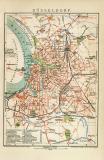 Düsseldorf historischer Stadtplan Karte Lithographie ca. 1897