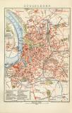 Düsseldorf historischer Stadtplan Karte Lithographie ca. 1900