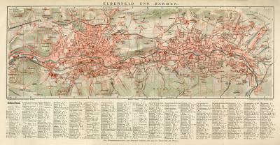 Elberfeld und Barmen Stadtplan Lithographie 1896 Original der Zeit