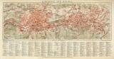 Elberfeld und Barmen historischer Stadtplan Karte Lithographie ca. 1896