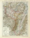 Elsass - Lothringen und Bayerische Rheinpfalz historische Landkarte Lithographie ca. 1896