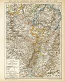 Elsass Lothringen Rheinpfalz Karte Lithographie 1897...