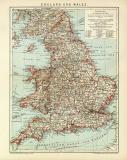 England und Wales historische Landkarte Lithographie ca....