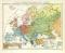 Ethnographische Karte von Europa historische Landkarte Lithographie ca. 1892